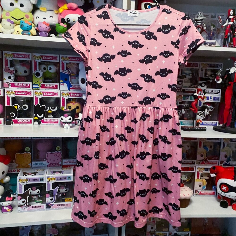 Em & Sprout Halloween pink & black kawaii bat dress small